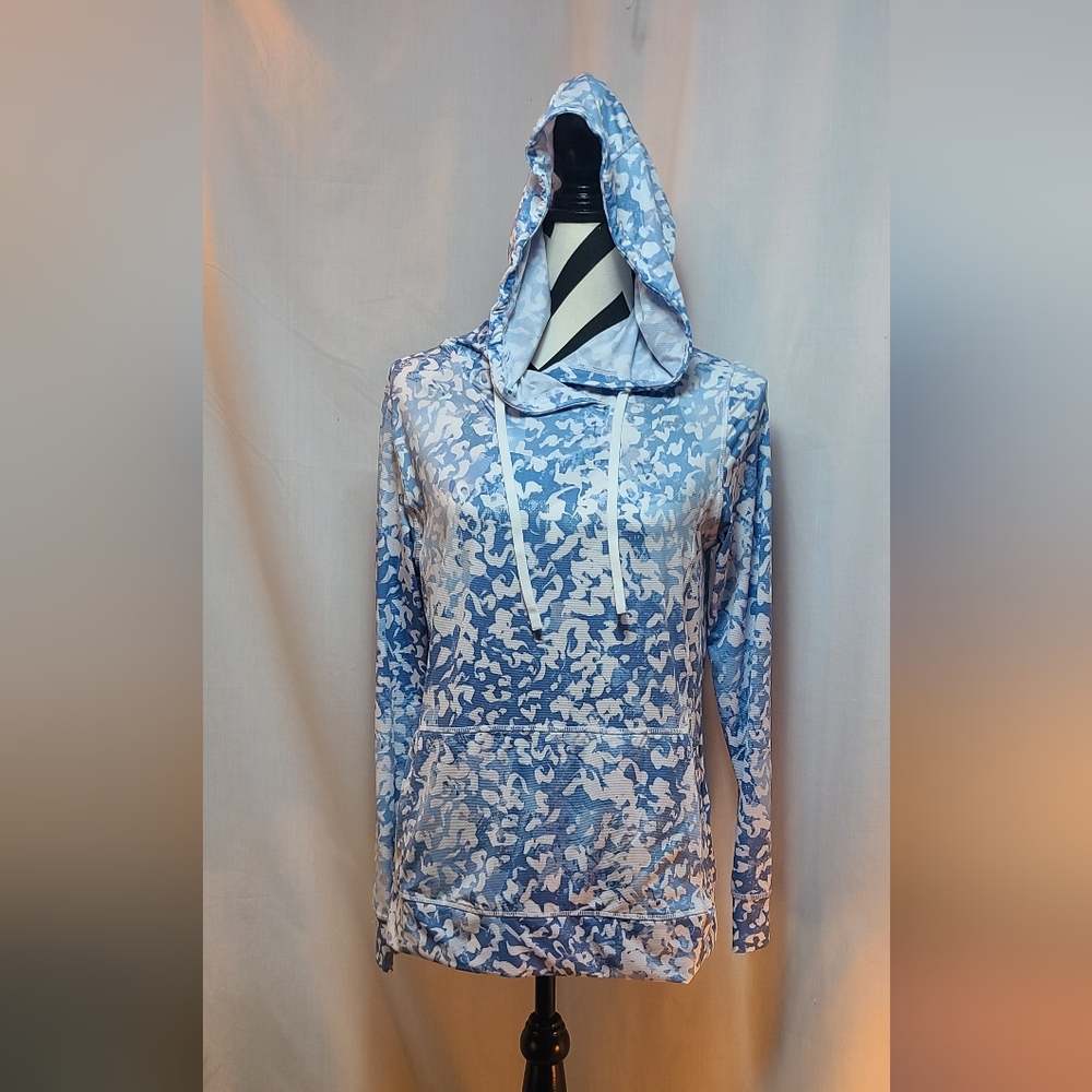 Gerry Weber Long Sleeve SPF Sun Cover Hoodie Blue and White Pattern